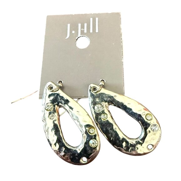 J. Jill Hammered Teardrop Cutout Earrings Silver Tone Crystal Dangle Boho Chic - Picture 6 of 10